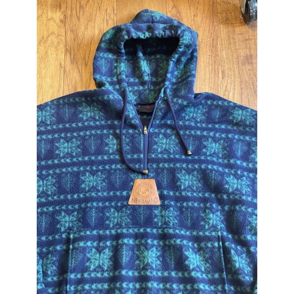Mika New Zealand Fair Isle  Fleece 1/4 Zip Mens XL  Blue Snowflakes VTG  Nordic